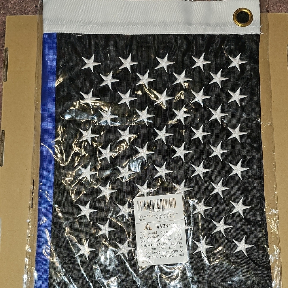 Black and White American Flag with Blue Stripe